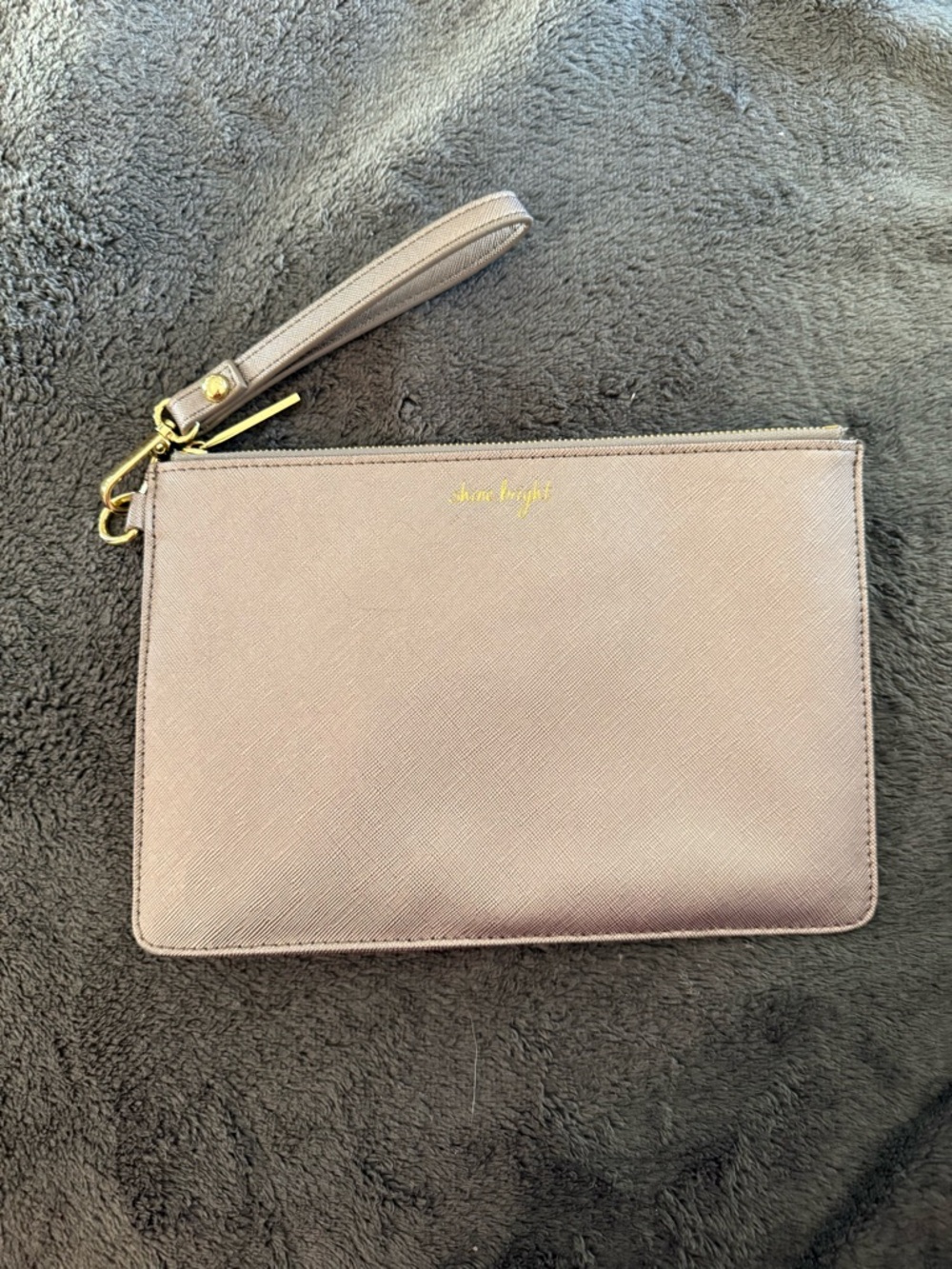 Katie Loxton Taupe Wristlet Clutch with Gold Hardware